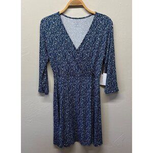 NEW 41 Hawthorn Womens Dress Medium Elisse Knit Surplice Navy V Neck Fit & Flare